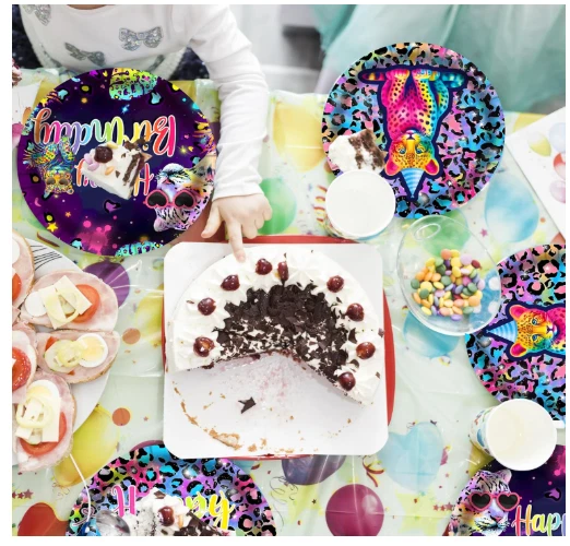 48 ШТ. Неоновые Тарелки для Вечеринок с Леопардовым Принтом, Радужный Гепард Одноразовая Столовая посуда - Изображение 3 из 4