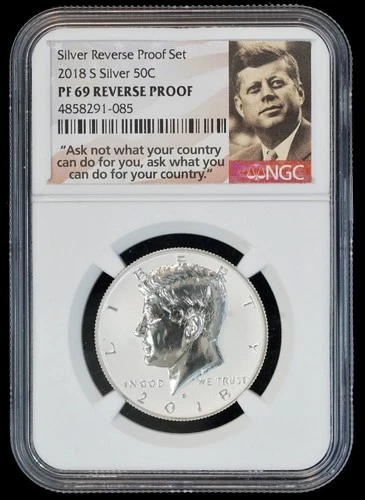 2018 S Silver Kennedy Half Dollar PF 69 REVERSE PROOF NGC 50C