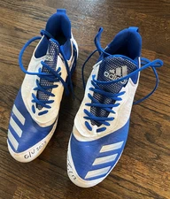 JORGE SOLER SIGNED 2023 GAME USED BASEBALL CLEATS AUTO MARLINS BLUE