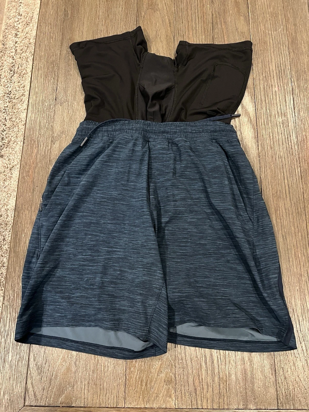 Mens Lululemon 2 In 1 Compression Shorts Navy Blue Black M