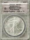 1987 1 OZ. SILVER AMERICAN EAGLE *ANACS MS70* MIDWEST HOARD - FIRST RELEASE