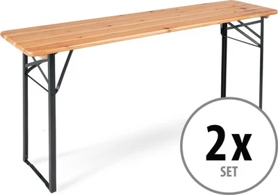 2x Table Jardin Terasse Pliable Bois Extérieur Meuble Camping Bière Balcon 170cm - Photo 1/4