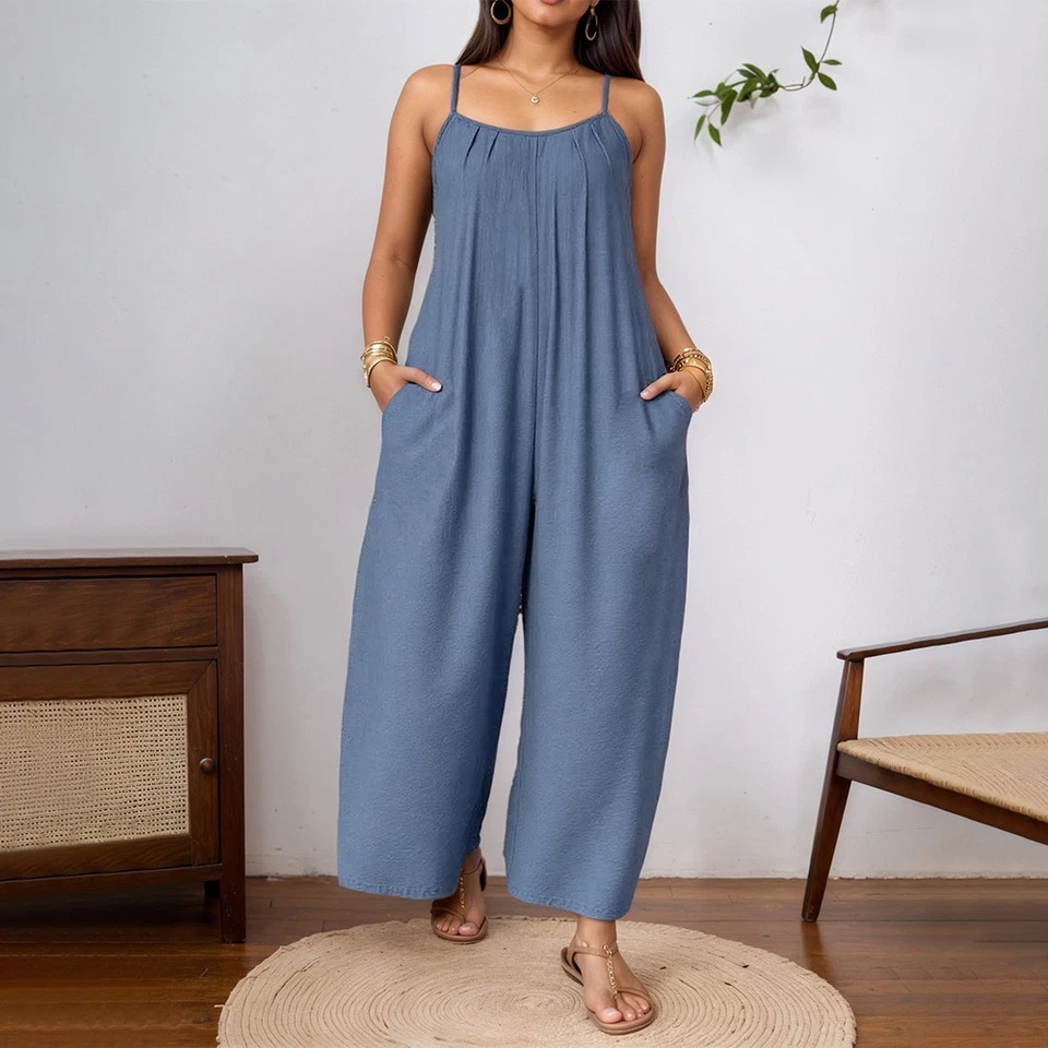 Übergröße Damen Rückenfrei Ärmellos Jumpsuit Trägerhose Sommer Latzhose Romper - Bild 3 von 4