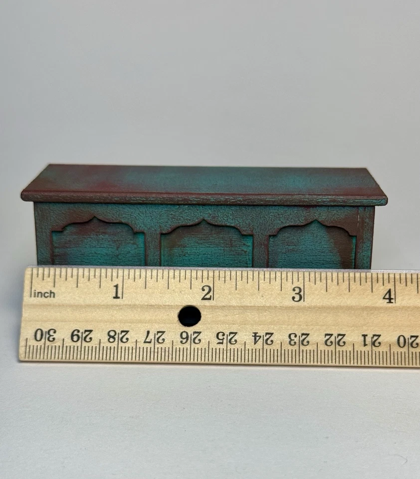 OOAK Miniature Dollhouse Wooden Trunk Painted Cottage Storage Bench 1:12 Scale - Image 2 of 4