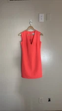 Milly Neon Orange V-Neck Sleeveless Mini Sheath Dress