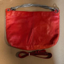 Furla Red Leather Purse with Silver Chain Braid Strap & Leather Strap Preowned