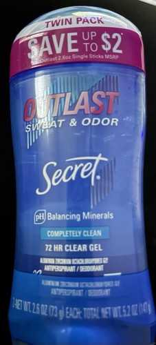 TWO FREE SHIP Secret Outlast Completely Clean Deodorant Clear Gel 2.7oz Ex: 2028