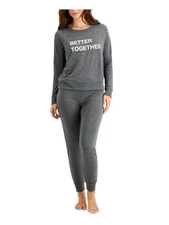 FAMILY PJs Womens Better Together Gray T-Shirt Top Cuffed Pants Pajamas S