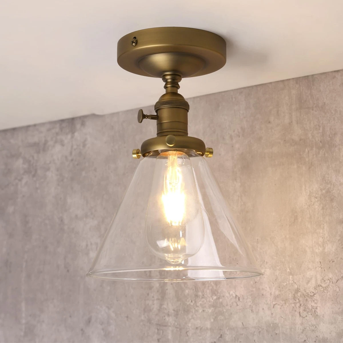 Phansthy Industrial Ceiling Light Fixtures with Switch, Funnel Clear Glass (photo 1 of 6)