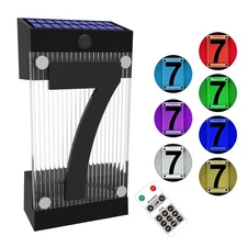 Solar House Numbers for Outside, 3D Acrylic Number Colorful light Remote Cont...