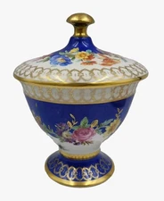 RW Bavaria Cobalt Blue & Gold Floral Lidded Urn Jar Vintage 