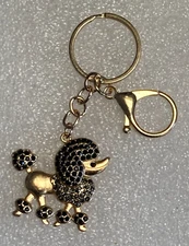 Poodle Dog Keychain Keyring Bag Charm Purse Handbag Charm Black Rhinestones