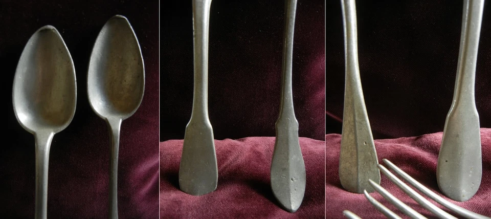 XIX° - LOT DE 8 ANCIENS COUVERTS DE TABLE EN ETAIN - Photo 3/4