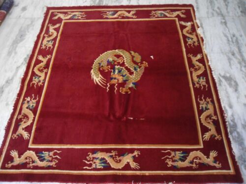 1940s Tibetan dragon nepal wool rug hand spun wool hand-knotted home 201x213cm - Picture 1 of 5