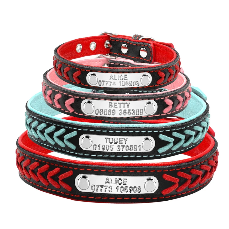 Braided Leather Personalized Dog Collar and Leash set Custom Engraved Name Tag - Image 4 of 4