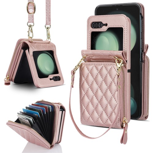 For Samsung Galaxy Z Flip6 Flip5 4 3 Wallet Case Leather Card Holder Cover Strap - Picture 27 of 32