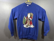 Vintage Blue Ugly Christmas Sweater Hand Painted Santa Xmas Large