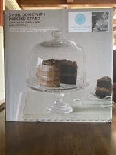 NEW RARE MARTHA STEWART CAKE STAND SWIRL DOME WITH PRESSED STAND 10” (OLD STOCK)