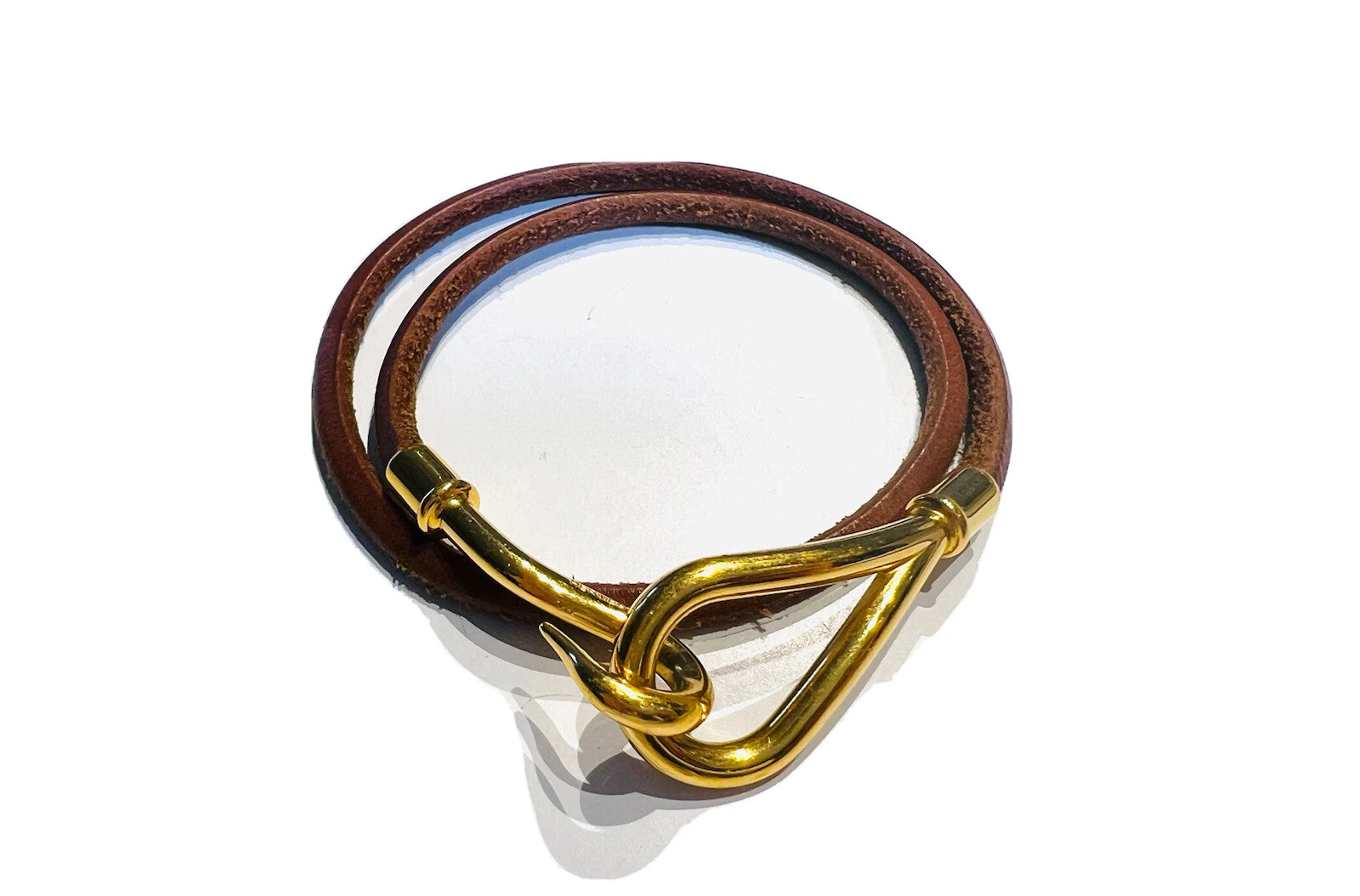 HERMÈS Bracciale Avvolgente Hermes Paris Marrone in Pelle Placcato Oro