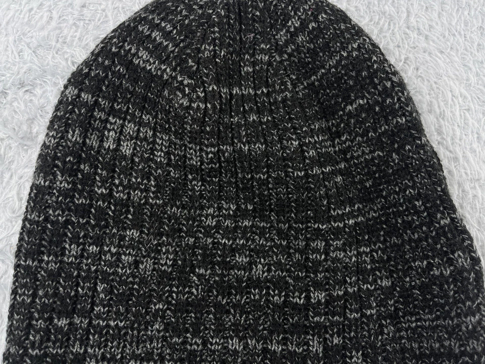 George Beanie Toque Adult One Size Gray Black Knit Acrylic Poly Lined Fur Trim - Image 2 of 4