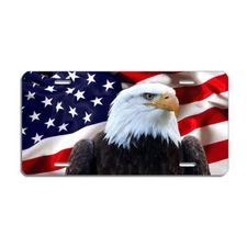 American Flag with Bald Eagle License Plate - Aluminum Car Tag, 6x12 In
