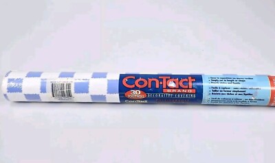 Contact Paper Vintage Decorative Covering Soft Blue Check 30 Ft Roll 90s Y2K