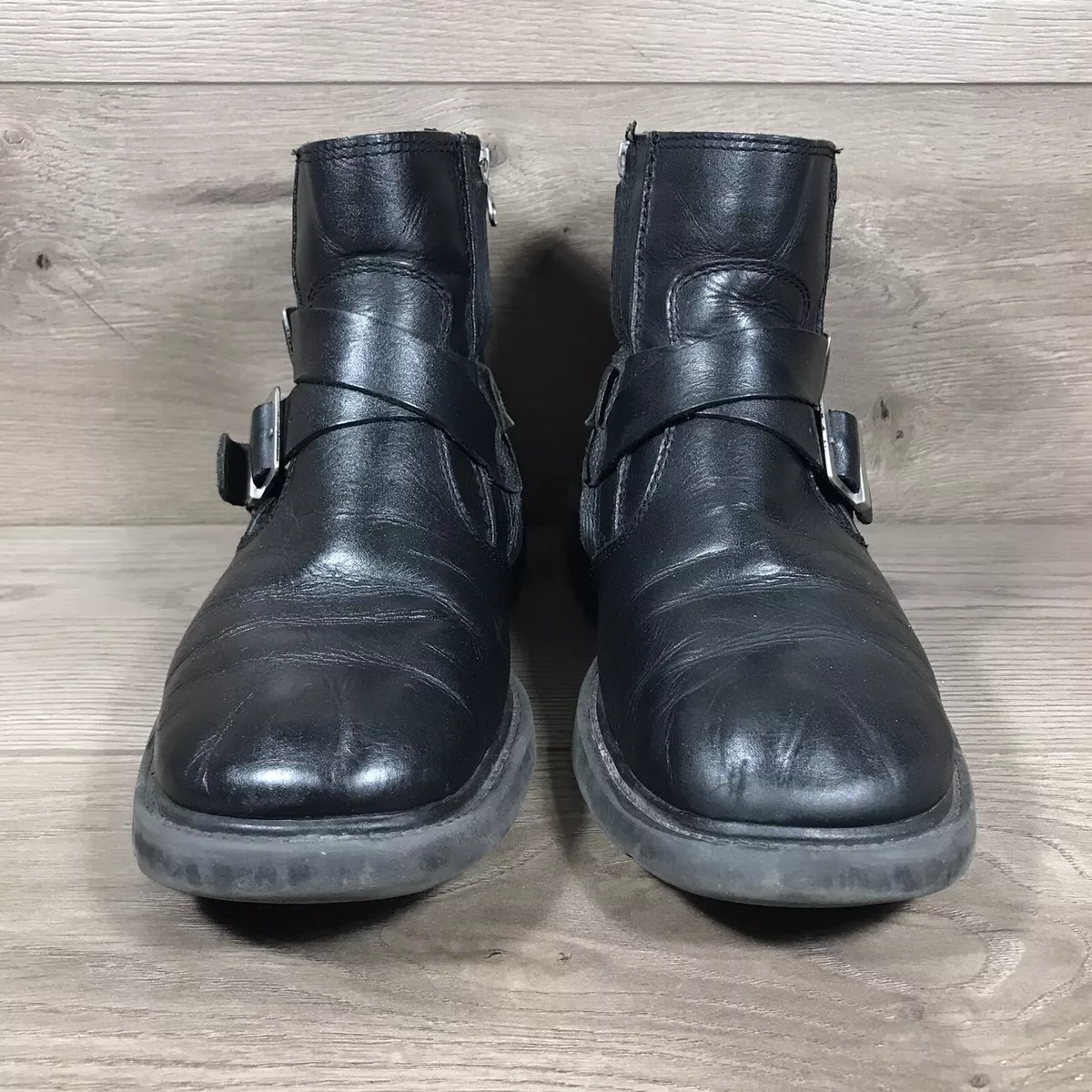 Skechers Cinder Harness Black Leather Motorcycle Boots Size 8 | eBay