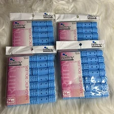 Lot Of 4- Vintage Small Magnetic Hair Rollers Curlers Blue Plastic Snap On 1/2”