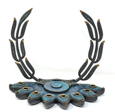 Vintage Morris Ashkelon Pal-Bell Hanukkah Brass Wreath Menorah Made in Israel