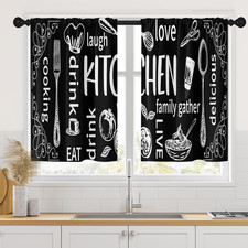 Black Kitchen Curtains 36 Inch Length Doodle Window Short Tier Curtains Over Sin