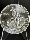 RARE! 1986 Englehard American Prospector 1oz Silver Round With Gold In The Pan