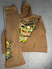 Ed Hardy Death Before Dishonor Brown Tracksuit XXL Y2K Bootcut Set