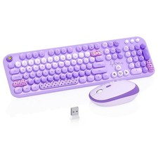 Wireless Keyboard and Combo, 104 Keys Cute Colorful Keyboard and with Typewri...