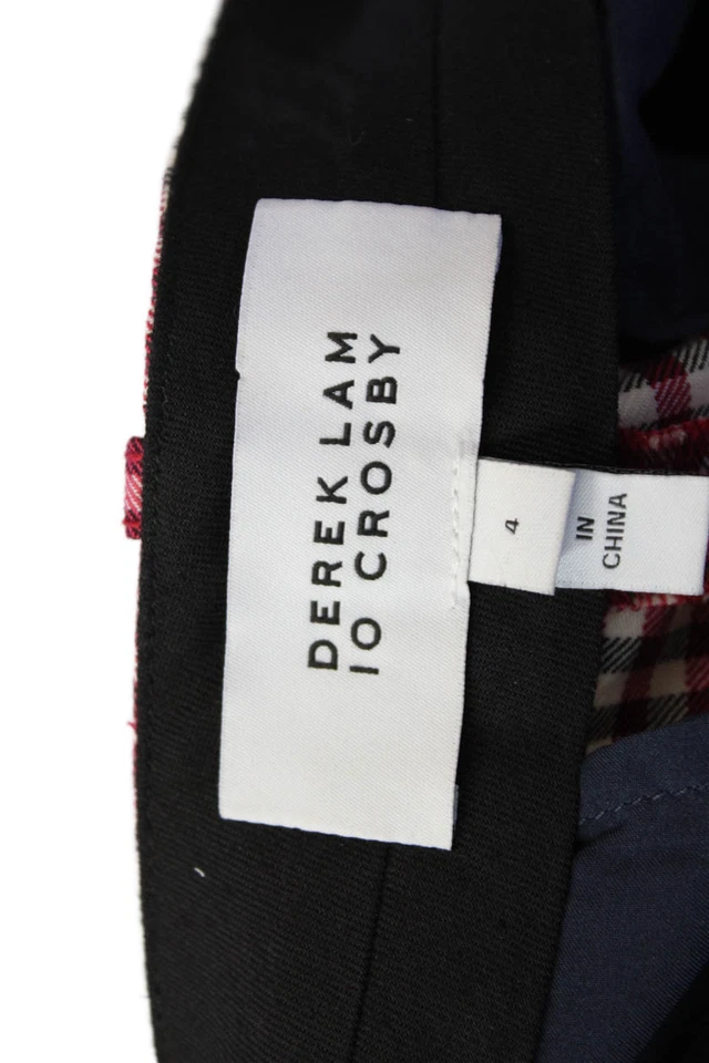 10 Pantalones Crosby Derek Lam para mujer a cuadros tiro alto rojo negro algodón talla 4 Foto 4 de 4