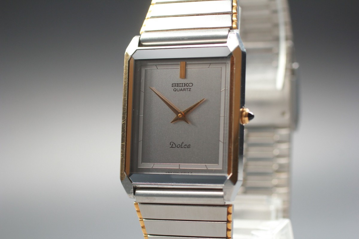 Vintage 1985 Seiko Dolce 7730-5030 Two-Tone Tank Quartz Mens Watch