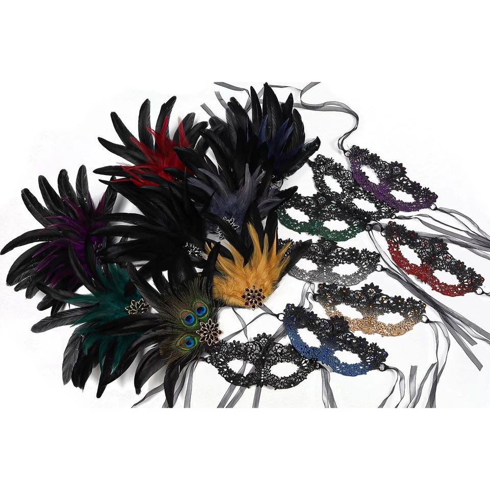 Lace Masquerade Mask and Gloves Delicate Feather Venetian Style Eye Mask for ... - Image 4 of 4