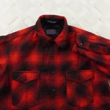 Vintage Pendleton Outdoors Man 100% Wool Flannel Mens L Buffalo Plaid USA Made