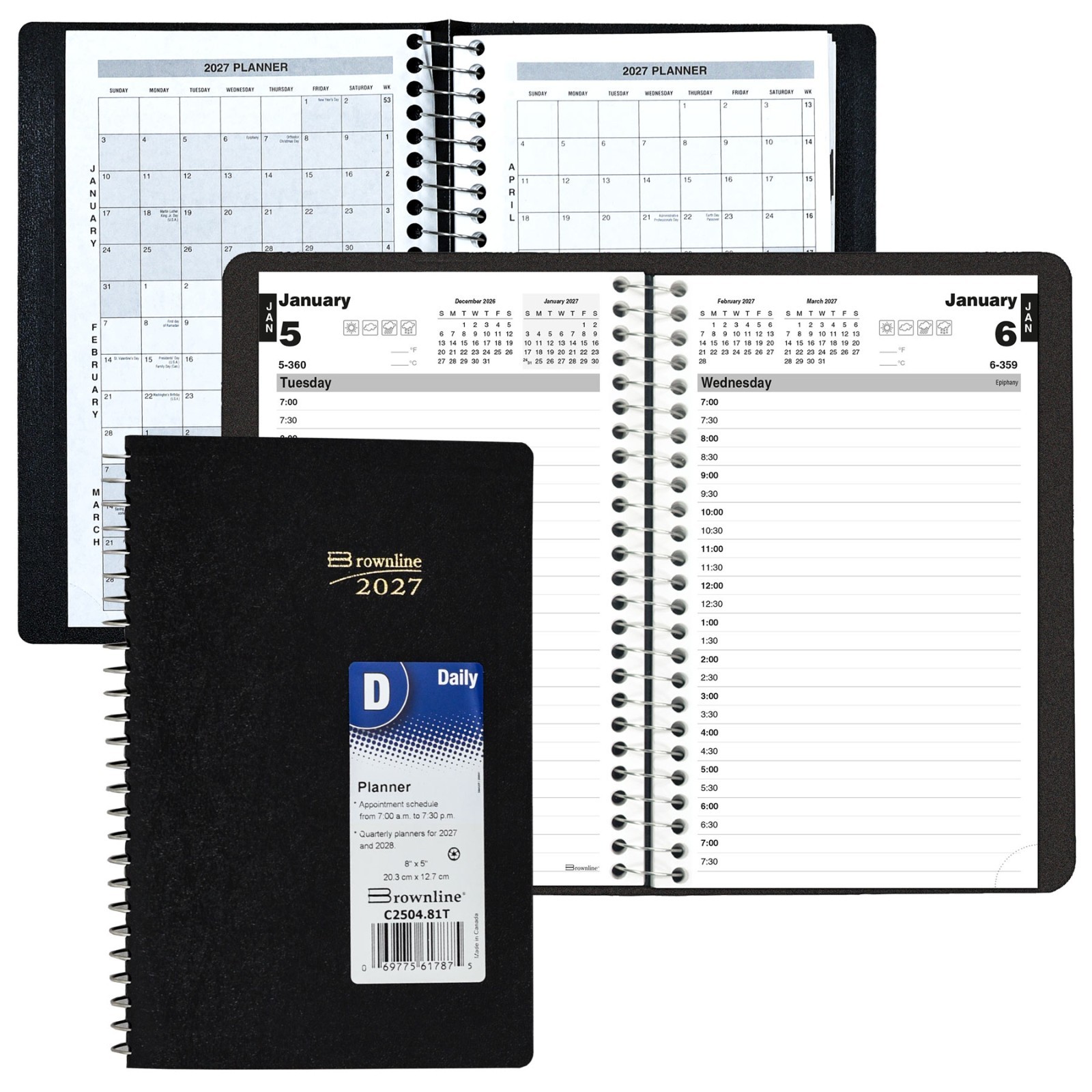 2027 Brownline C2504.81T Daily Planner Appointment Book, 8 x 5"