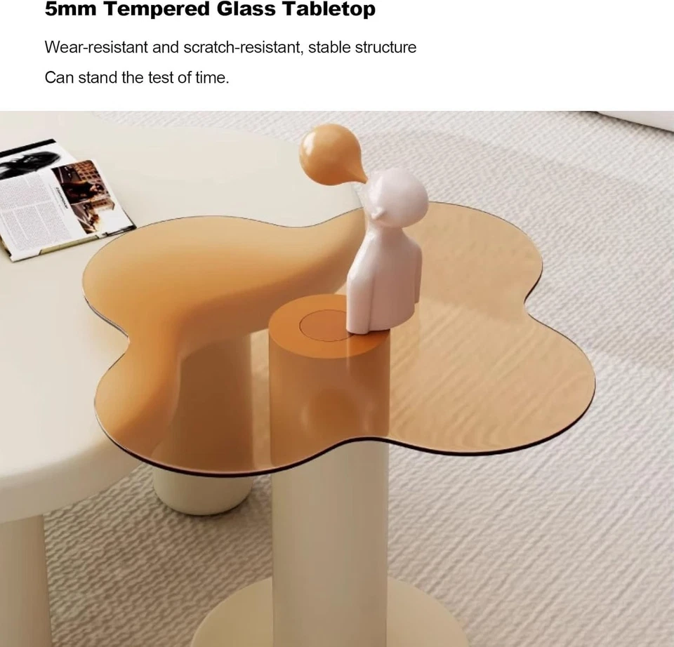 Brown Tempered Glass End, Side Flower Table (White CoffeeTable NOT included) NIB - Image 3 of 4