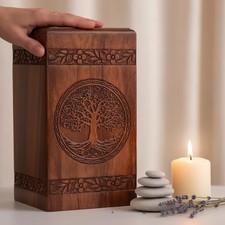Rosewood Urn for Human Ashes - Tree of Life Wooden Box - Personalized Cremati...