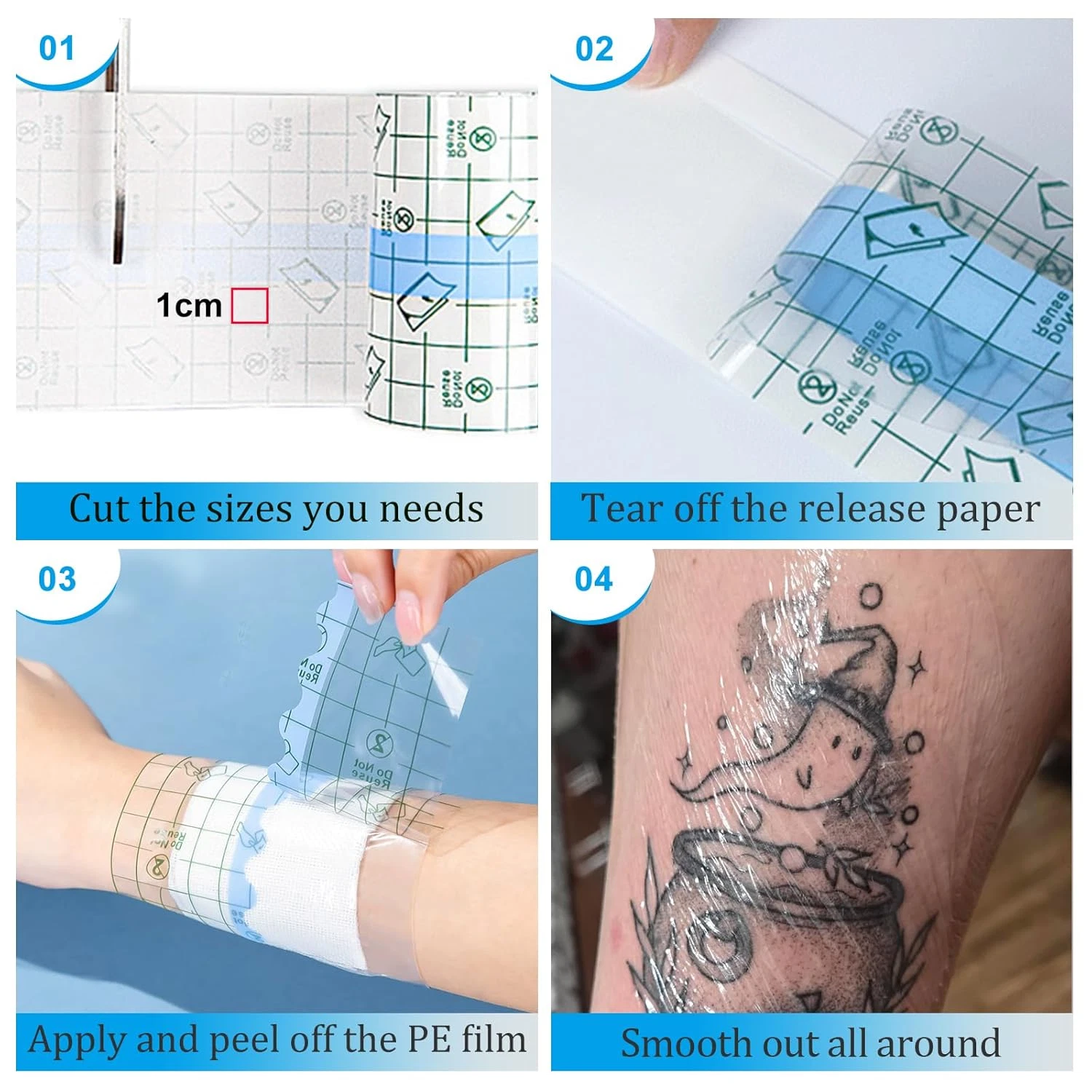 Emalla 3 Rolls Tattoo Second Skin Film Waterproof Tattoo Aftercare Bandage image 3