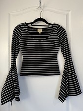 Torn by Ronny Kobo Striped Crop Top Bell Asymmetrical Sleeves Size XS