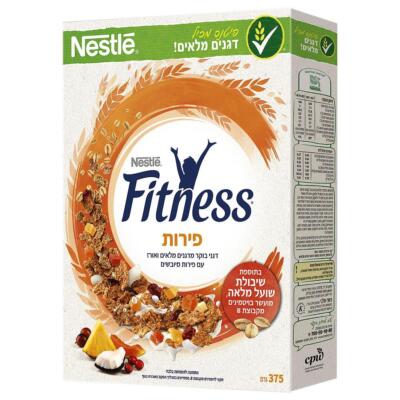 Fitness Cereals Flakes & Fruits  Kosher Whole Wheat  Breakfast Snack 375g