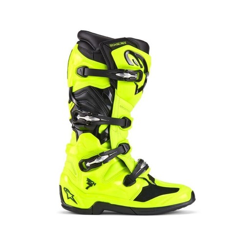 Boots Man Alpinestars Tech 7 Yellow Fluo Black Motocross Enduro MX Boots - Picture 2 of 8