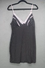 Studio Donatella Babydoll Slip Dress/Gown-Medium-Striped-Lace-Crochet-Whimsigoth