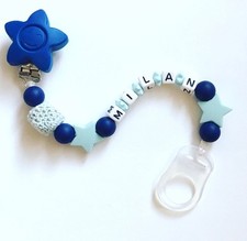 Desired Name Nuckelkette Pacifier Chain With Dark Blue Star Stars