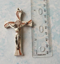 SilverTone Brown Enamel St Benedict Crucifx Pendant, 3" Itaty~Tuscany Collection
