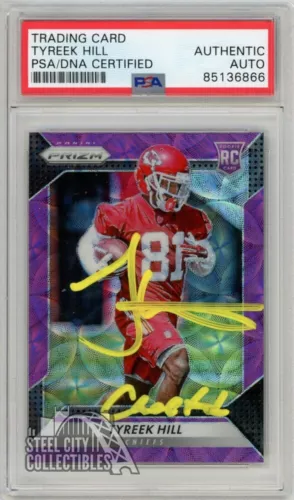 Tyreek Hill 2016 Panini Prizm Purple "Cheetah" Auto RC /99 #296 PSA/DNA (Yellow)