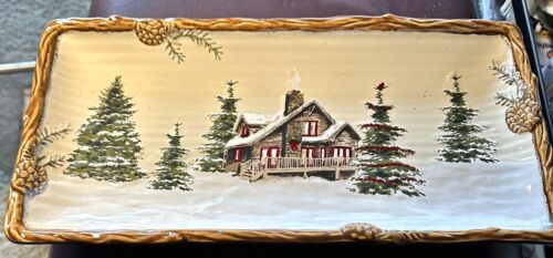 St Nicholas Square Snow Valley Rectangular Ceramic Serving Tray Plate 7' x 14" - Picture 1 of 9