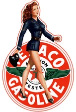 Texaco Aviation Gasoline Cut Out Metal Sign 16x23.5